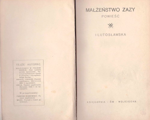 Małżeństwo Zazy - Izabella Lutosławska (okładka książki)