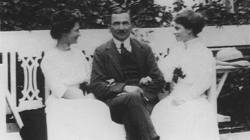 Dmowski z siostrami Lutosławskimi Marią i Izabellą, Drozdowo 1911